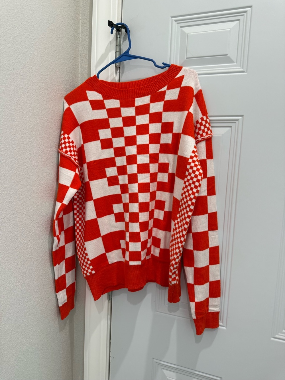 Red & White Checker Crewneck Sweater